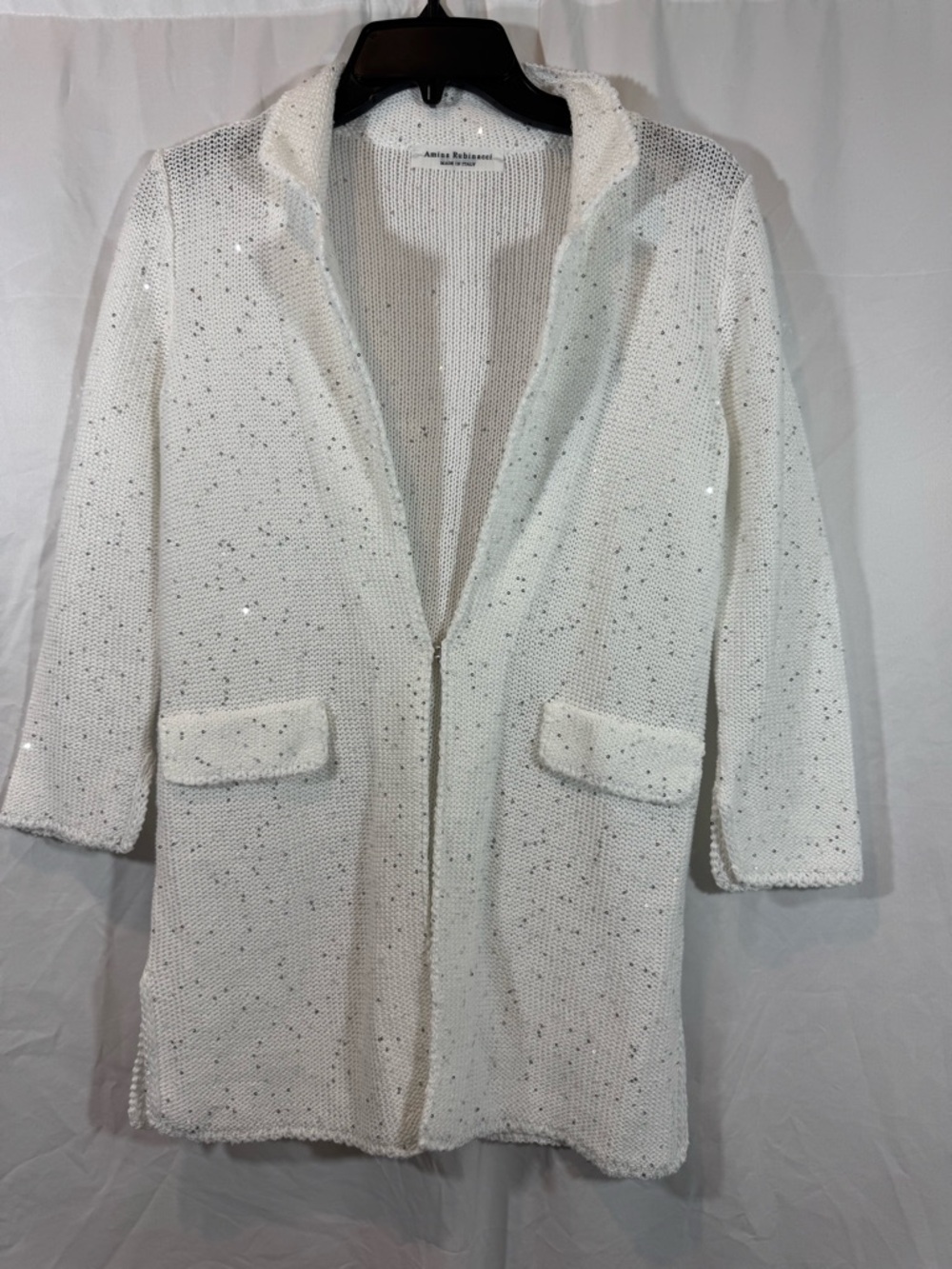 Amina Rubinacci White Sequin Knit jacket 38